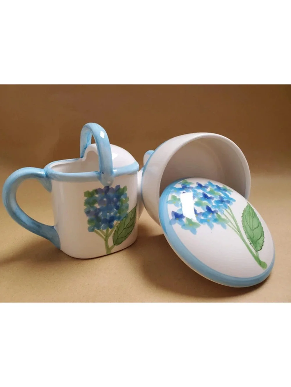 Blue Hydrangea Ceramic Watering Can & Trinket Box